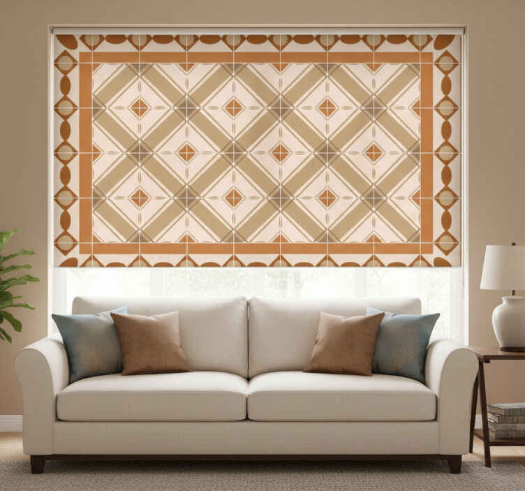 Cortina roller beige alfombra vinílica azulejos portugueses - TenVinilo