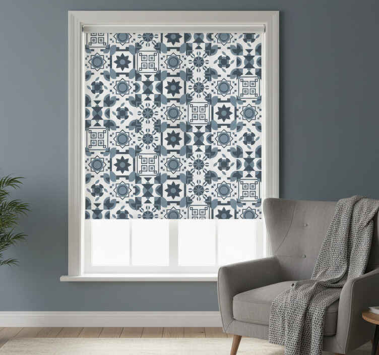 Cortina roller habitación patrón inspirado en azulejos - TenVinilo