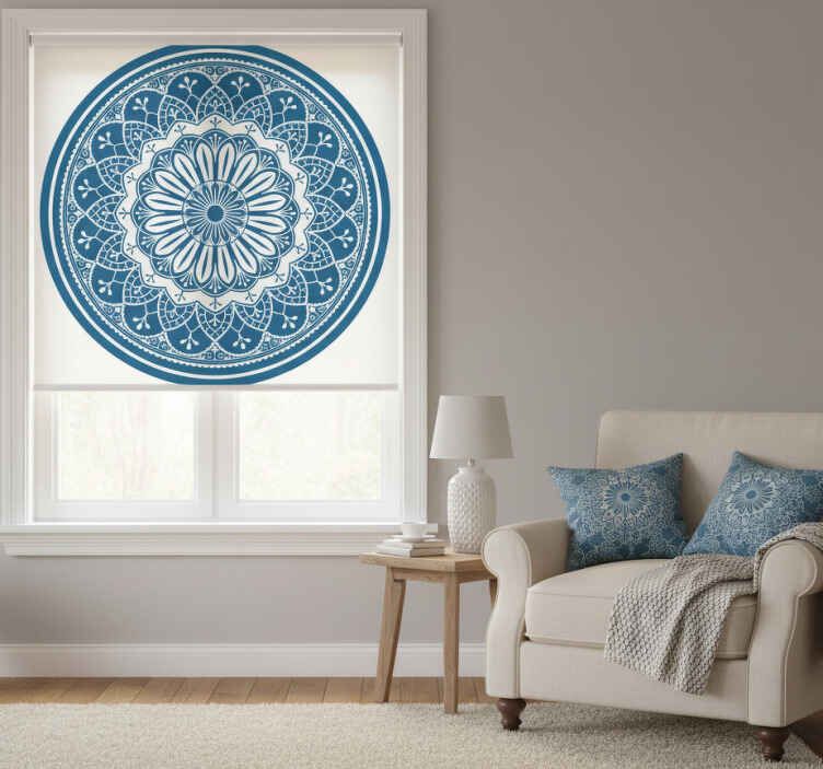 Cortina roller habitación gran estampado mandala azul - TenVinilo