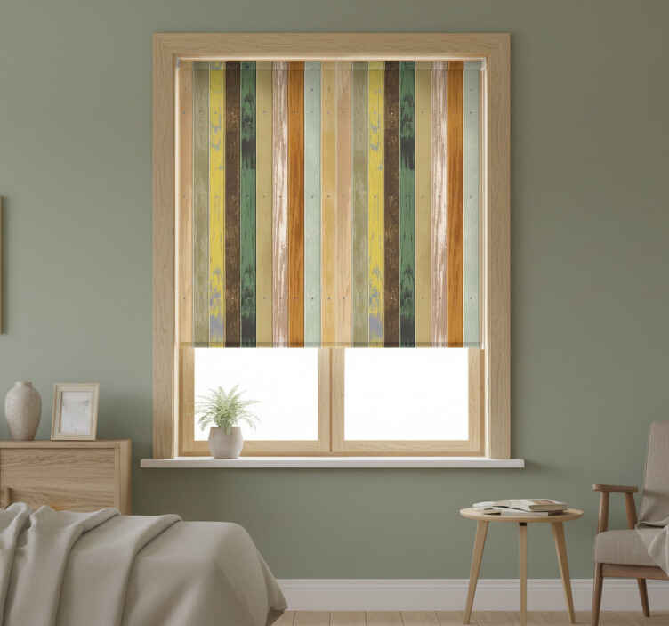 Cortina roller habitación madera de colores desvanecida - TenVinilo