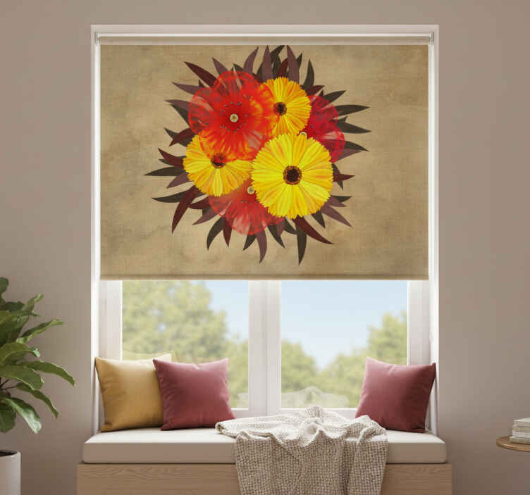 Cortina roller beige amapolas rojas y amarillas - TenVinilo