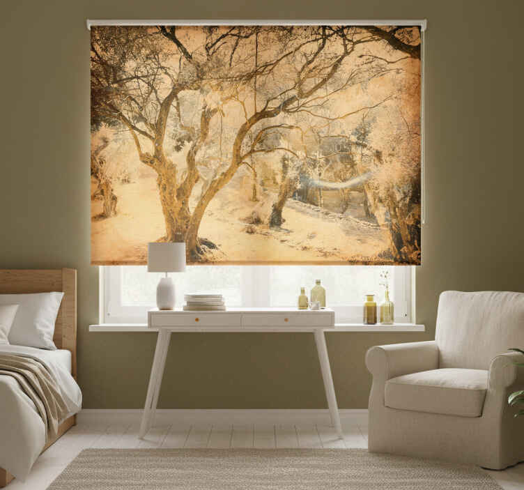 Cortina roller beige huerto de olivos idílico y bello - TenVinilo