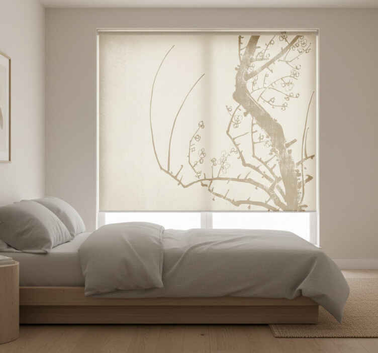 Cortina roller beige estilo árbol japandi - TenVinilo