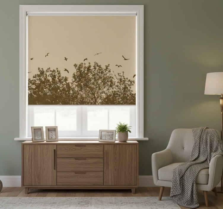 Cortina roller beige flores de primavera con pájaros - TenVinilo