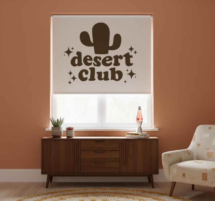 Cortina roller beige diseño retro cactus psicodélico - TenVinilo