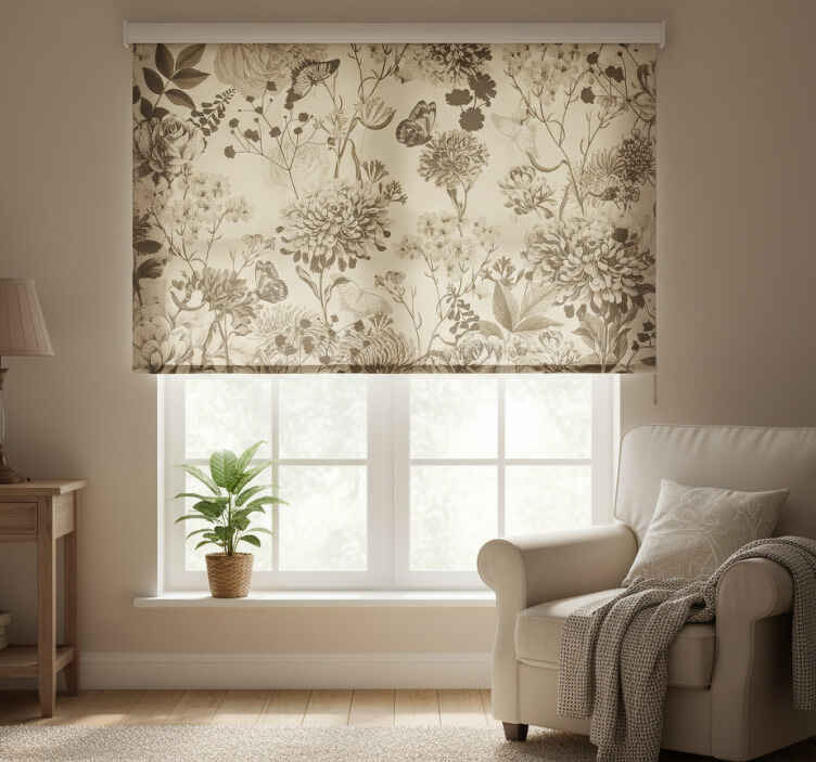 Blind bedroom beige floral design - TenStickers