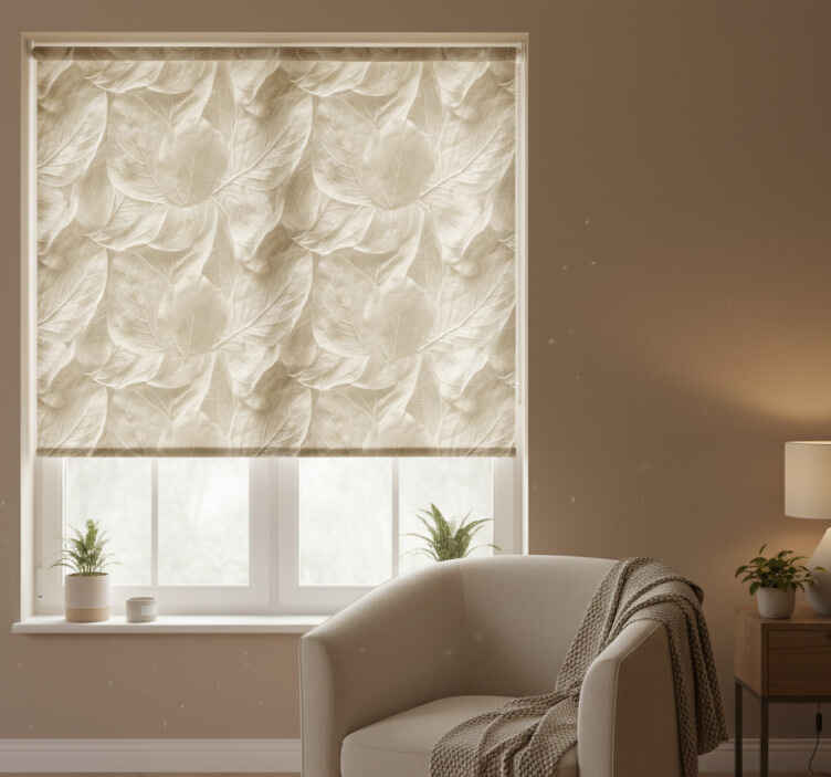 Blind bedroom with large beige leaves - TenStickers