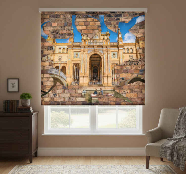 Cortina roller habitación efecto ladrillo 3d sevilla - TenVinilo