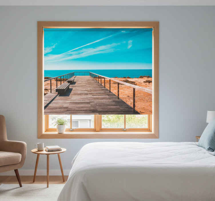 Cortina roller habitación playa y muelle - TenVinilo