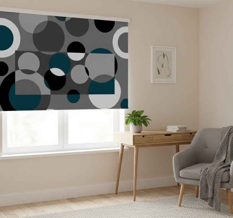 Gray roller blind with nordic squares and circles pattern - TenStickers