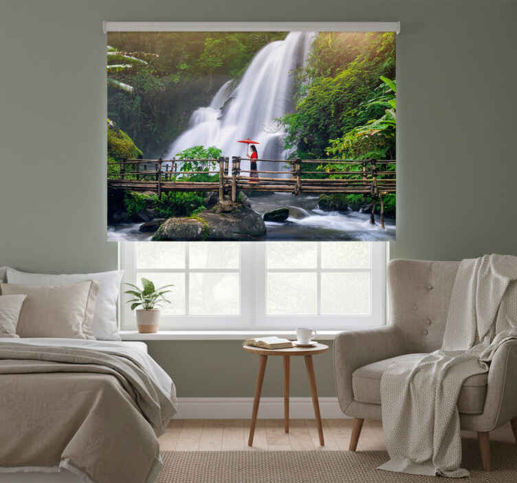 Bedroom roller blind tranquil lakeside pathway - TenStickers