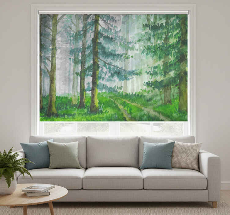 Living room blind scandinavian pine forest design - TenStickers