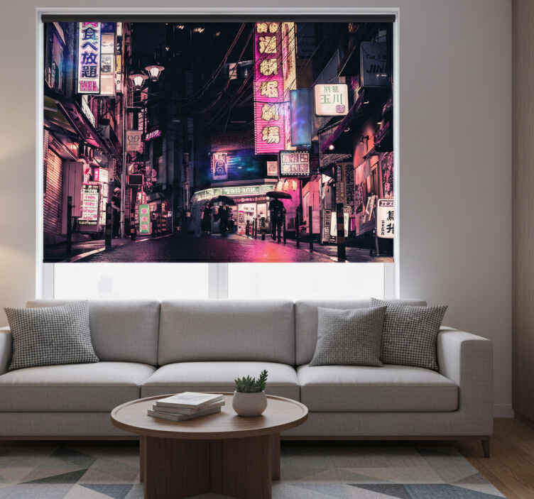 Living room blind black city sunset landscape - TenStickers