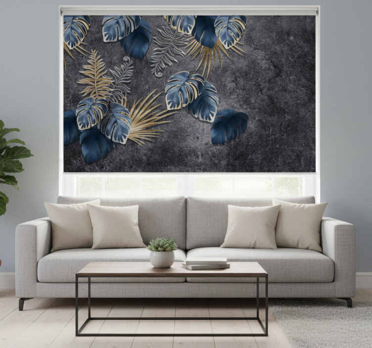 Living room blind with 3d plant effect on concrete - TenStickers