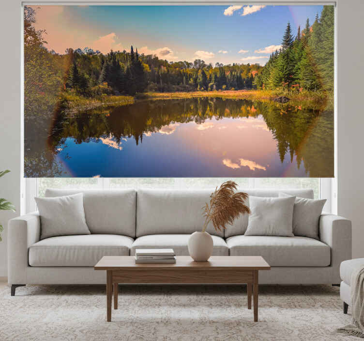 Living room roller blind lake in daylight - TenStickers