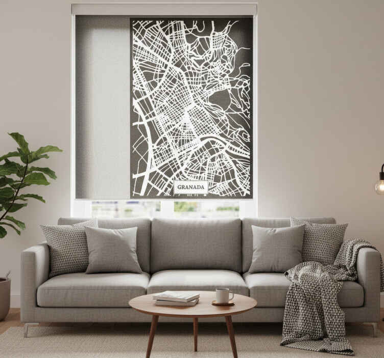 Living room roller blind topographic map granada - TenStickers