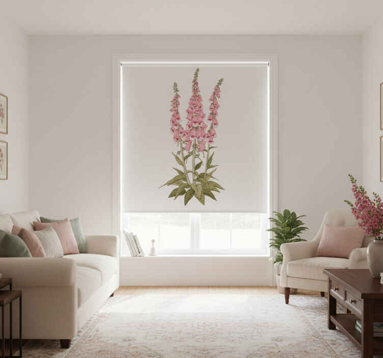 Rollo fenster wohnzimmer mit rosa blumen - TenStickers