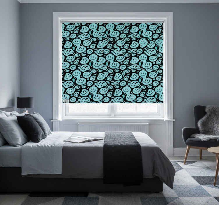Blind bedroom smiley face in black and blue - TenStickers