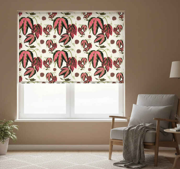 Cortina roller habitación hojas de maranta rojas - TenVinilo