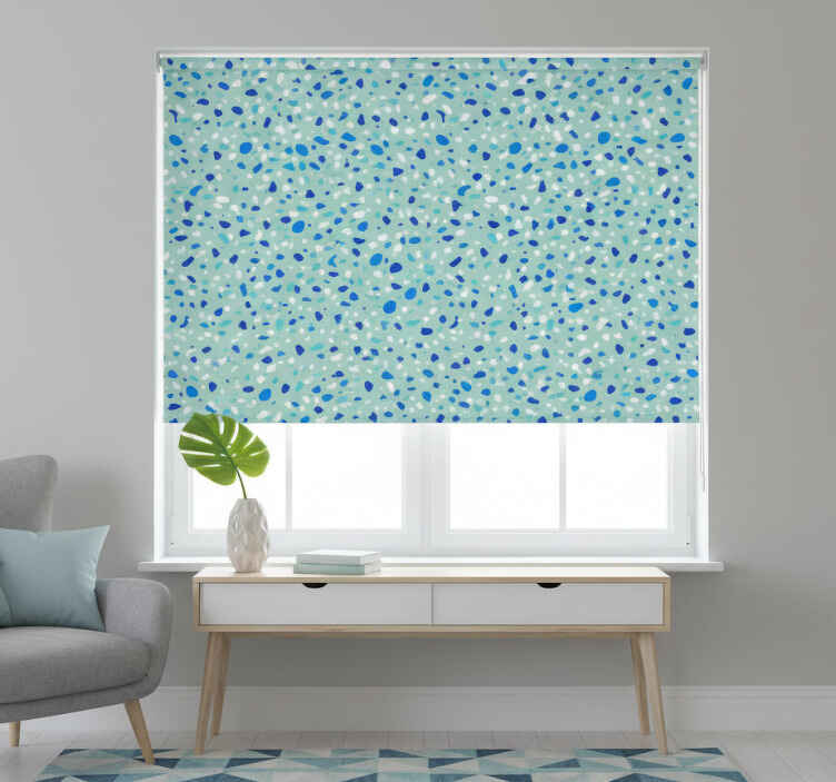 Cortina roller habitación tonos azules terrazzo - TenVinilo