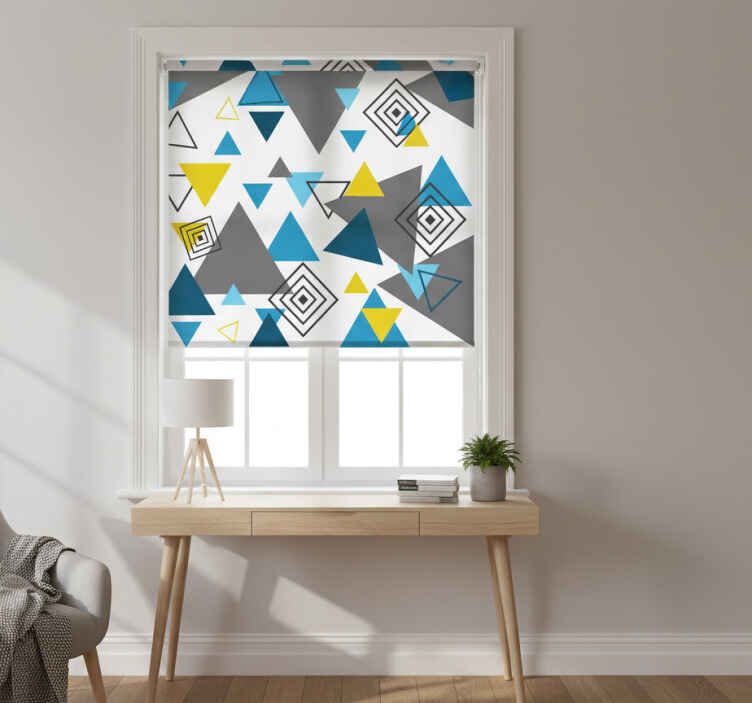 Cortina roller habitación patrón nórdico azul y amarillo - TenVinilo