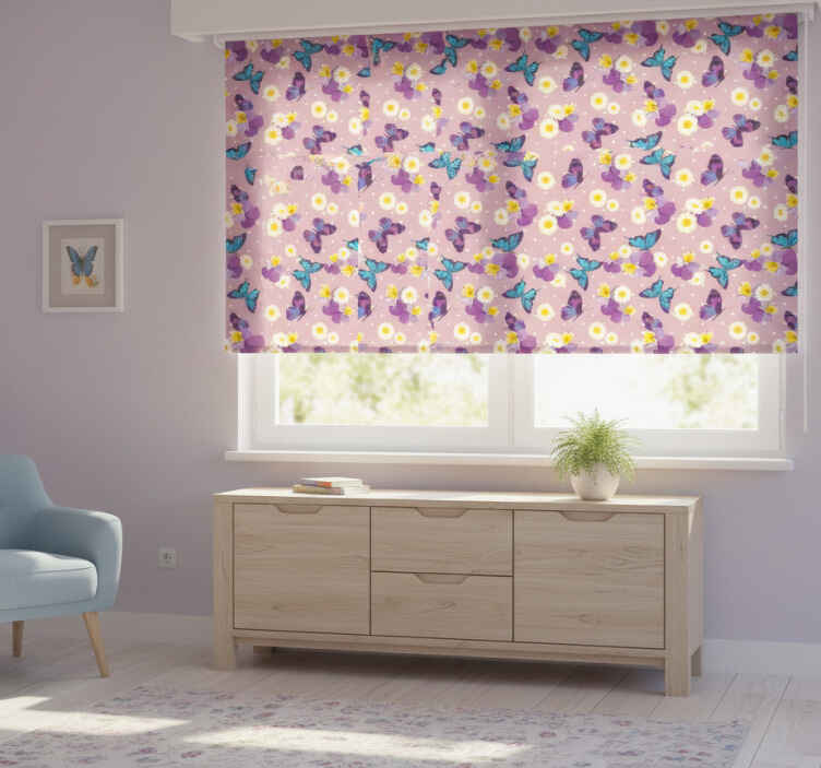 Blind bedroom pink polka dot butterfly - TenStickers