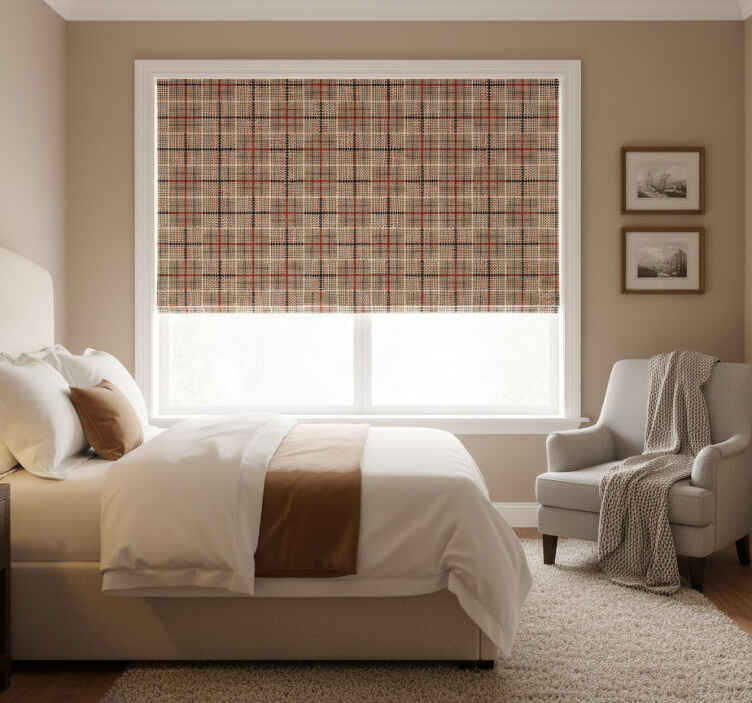 Blind bedroom brown plaid pattern - TenStickers
