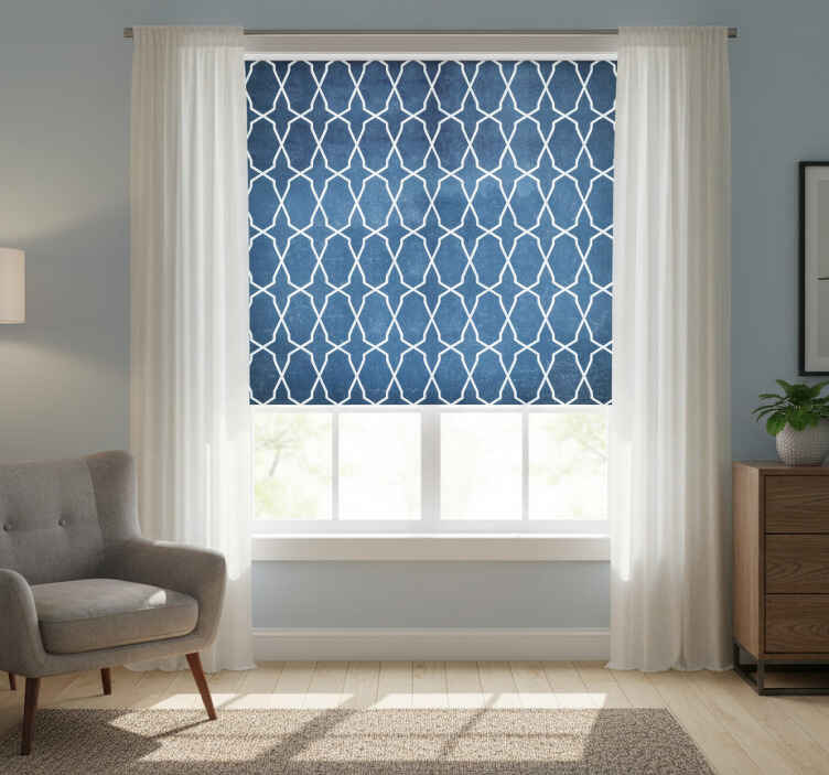 Blind bedroom in white and blue wavy diamonds - TenStickers