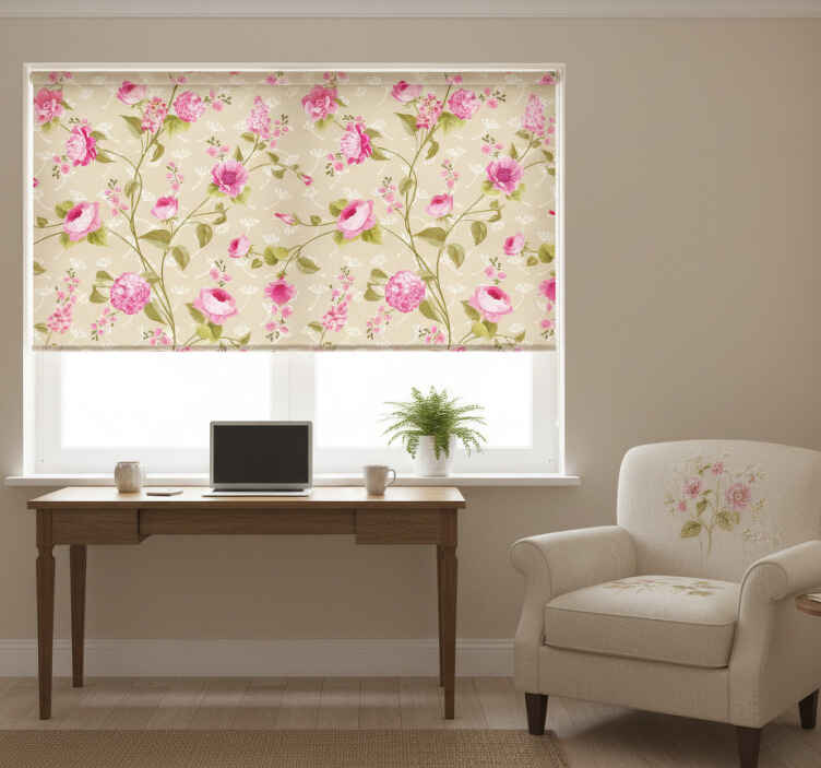 Cortina roller habitación estampado floral vintage - TenVinilo
