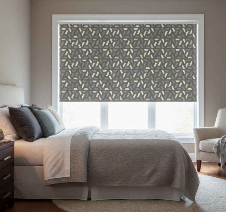 Geometrinen harmaa kolmio-kuvio makuuhuoneen rullaverho - Tenstickers