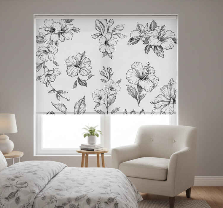 Bedroom roller blind floral design - TenStickers