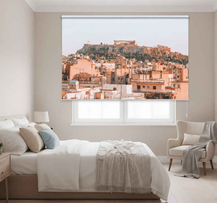Bedroom roller blind with stunning athens acropolis view - TenStickers