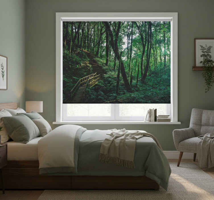 Bedroom roller blind beautiful green tree landscape - TenStickers
