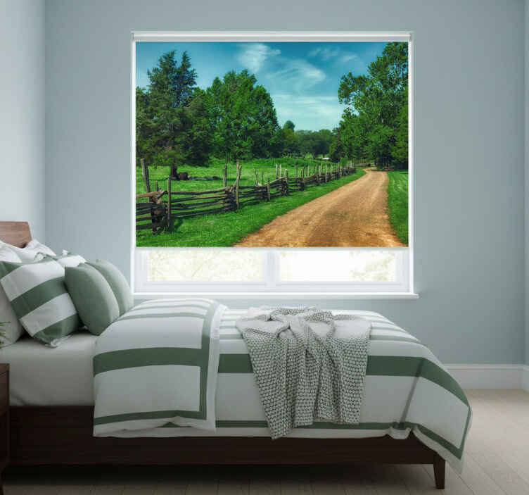 Bedroom roller blind summer green forest path - TenStickers