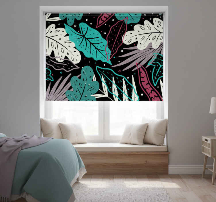 Rollo fenster schlafzimmer mit blauen bananenblättern - TenStickers