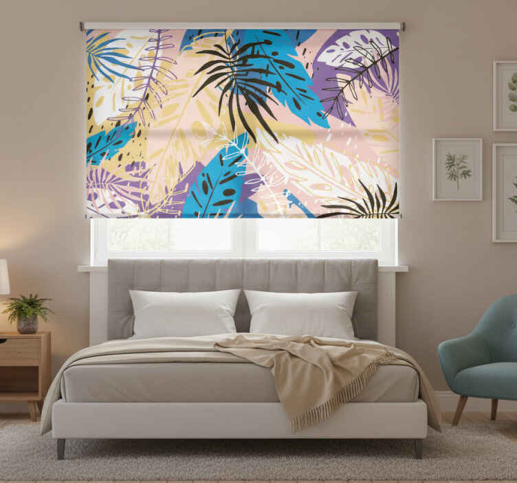 Rollo fenster schlafzimmer mit 3d aquarellblättern - TenStickers