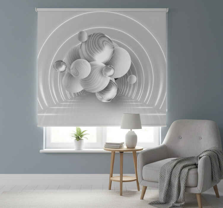 White roller blind with white balls on a tunnel - TenStickers