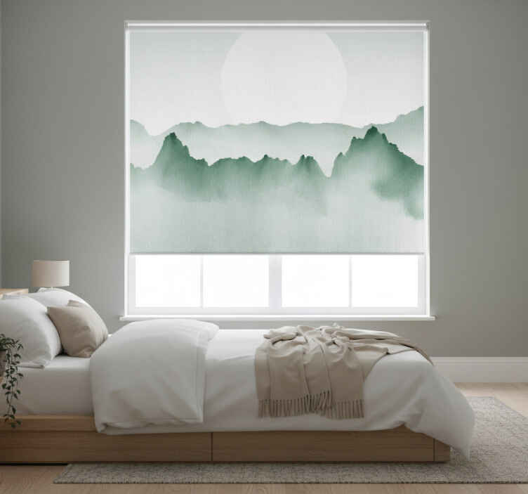 White roller blind japandi style abstract landscape - TenStickers