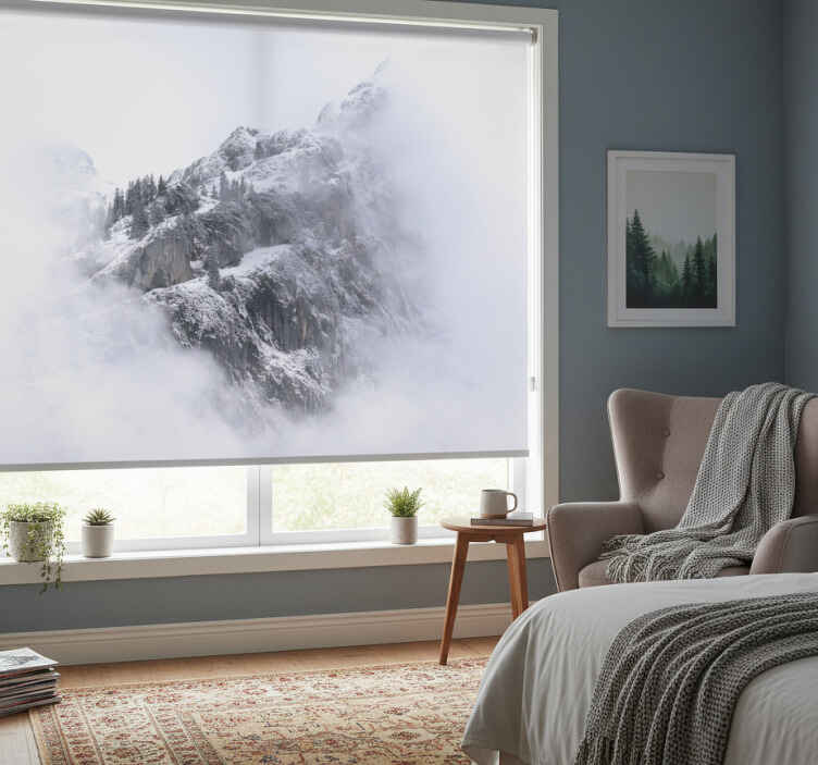 White roller blind snowy mountain landscape mural - TenStickers