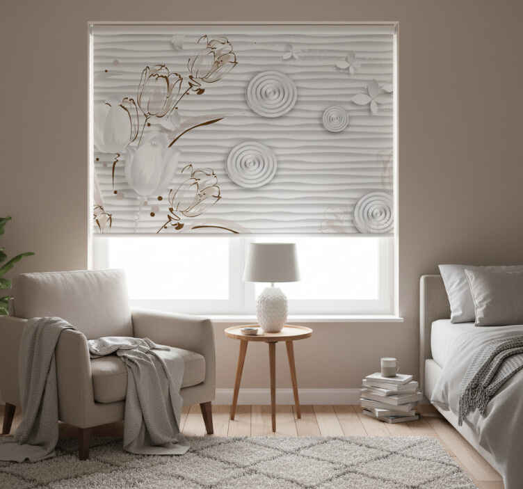 White roller blind with illustrated tulips and circles - TenStickers