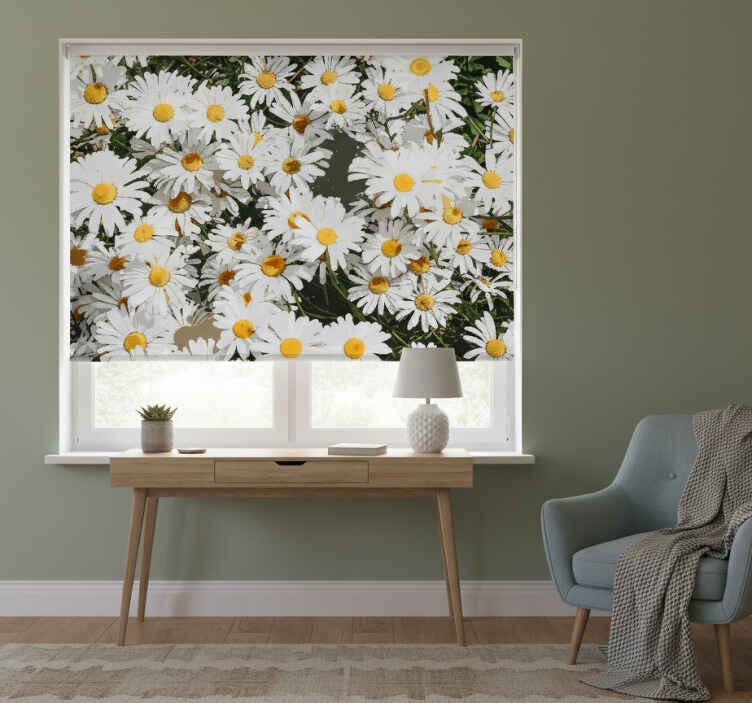 White roller blind daisy painted meadow - TenStickers