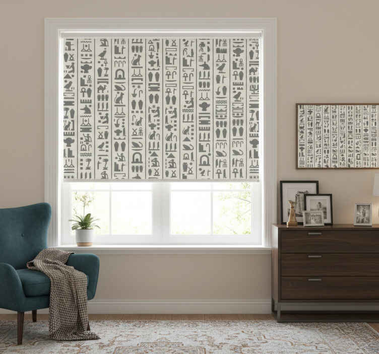 White roller blind with hieroglyphic design - TenStickers