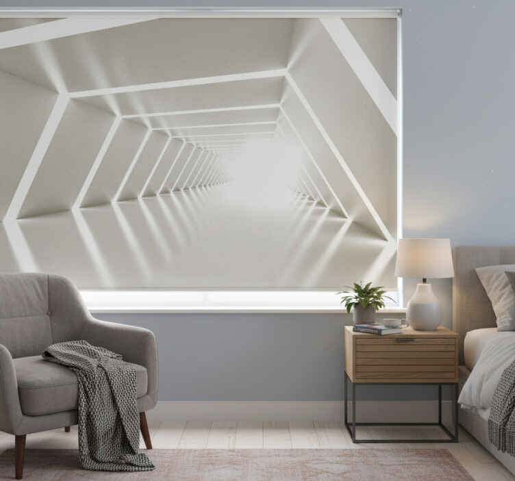 White roller blind with white geometric design - TenStickers