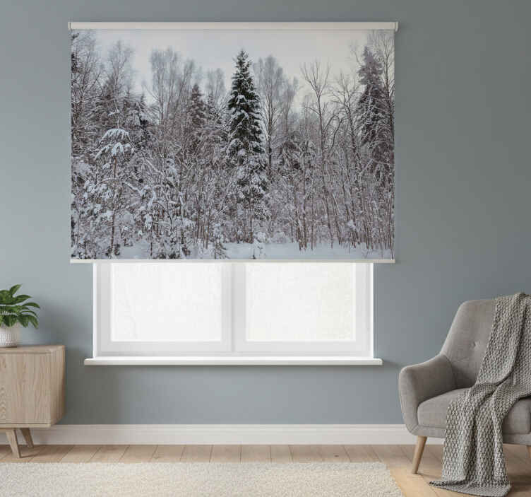 White window blind white forest in winter - TenStickers
