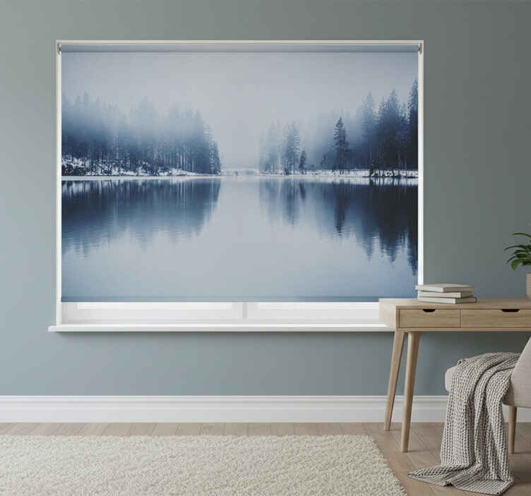 White window blind winter foggy forest - TenStickers