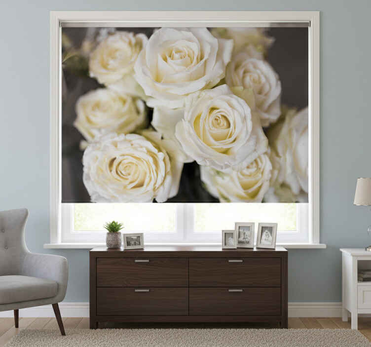 White window blind with white roses background - TenStickers