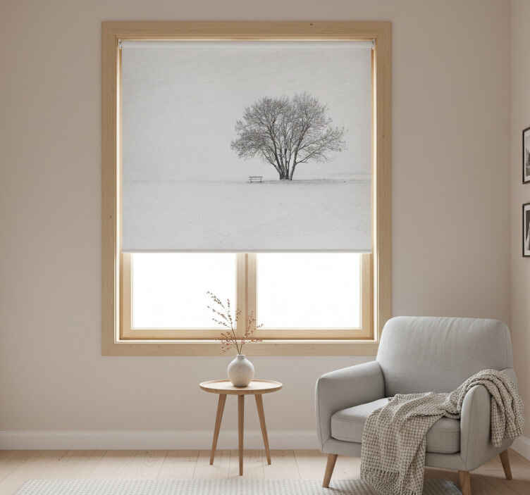 White window blind scandinavian winter snow tree design - TenStickers