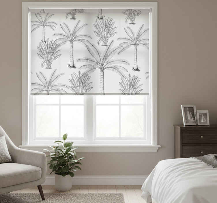White roller blind with black and white palm trees - TenStickers