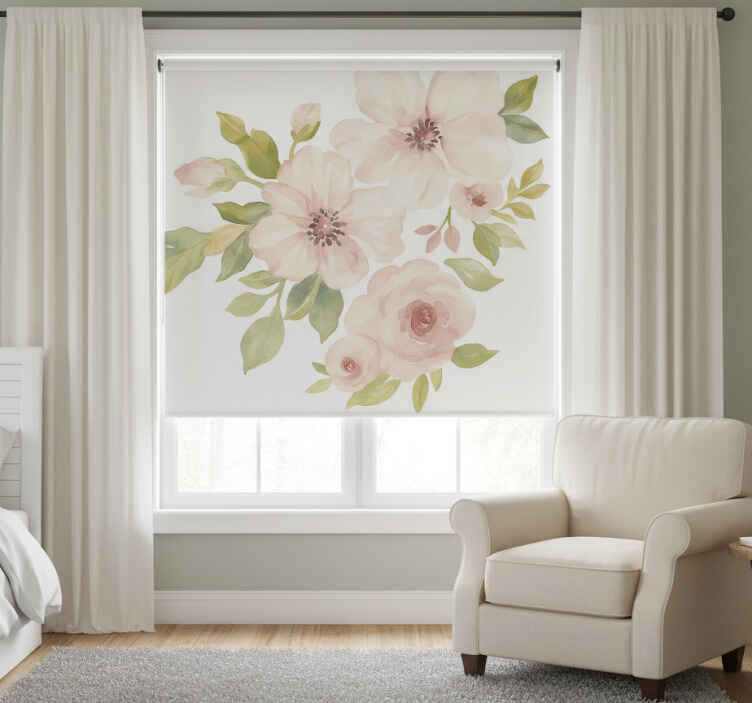 White roller blind magnolia in watercolor - TenStickers