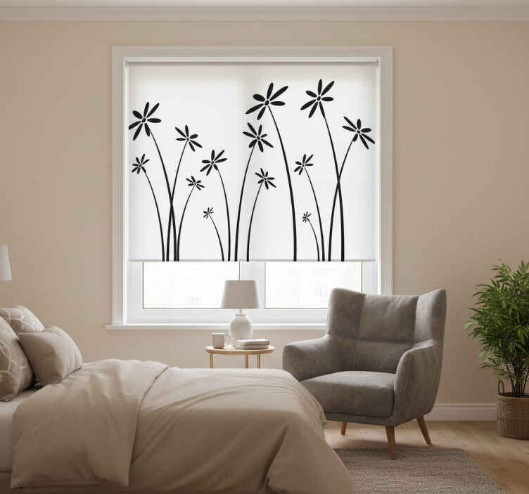 White window blind with black tall flowers - TenStickers